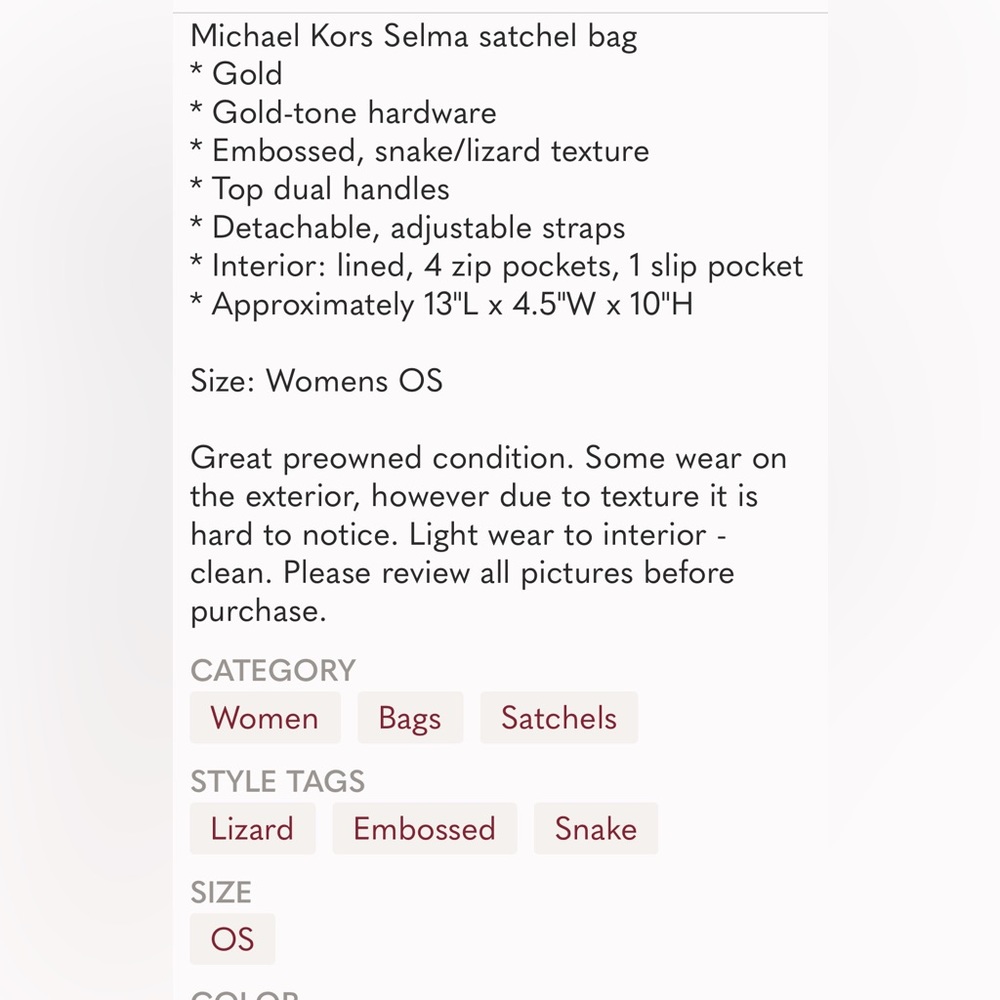 Michael Kors Gold purse - Picture 6 of 6